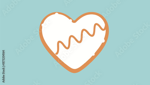 Stylized heart-shaped shortbread biscuit with white icing and a delightful wavy design against a