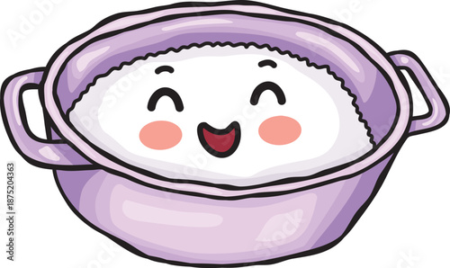 Adorable Happy Kawaii Rice Bowl Illustration