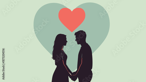 A silhouette illustration of a loving couple holding hands with intertwined hearts symbolizing
