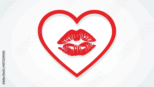 A vibrant red lip print nestled within a symbolic heart shape conveying romantic affection and