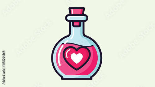 Sweet graphic illustration of a magical pink heart potion bottle, symbolizing affection and