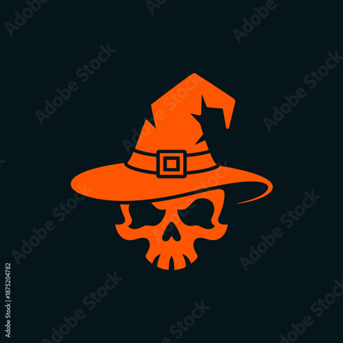 A spooky illustration featuring a stylized skull wearing a witch hat, perfect for Halloween themes, showcasing a blend of eeriness and creativity in festive Halloween art.