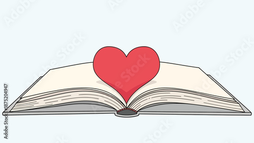 Captivating illustration of a crimson heart nestled within the welcoming pages of an open literary