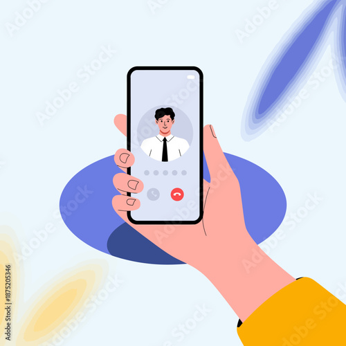 Depicting a hand holding a smartphone with a contact interface, this illustration represents digital communication in the modern age, highlighting connectivity and interaction.