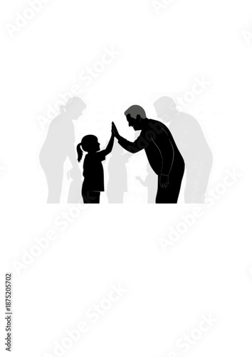 Intergenerational Connectioneering Silhouette, Senior and Child High Five, Unity and Family Togetherness Concept, Diverse Age Relationship Vector Art