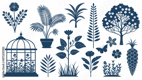 Variety of plants and flowers in a decorative arrangement