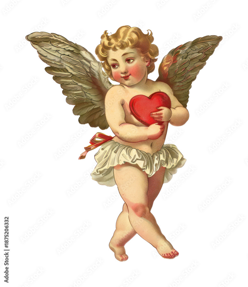 Fototapeta premium PNG Vintage cherub holding heart