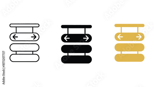 A set of three icons featuring arrows pointing in opposite directions