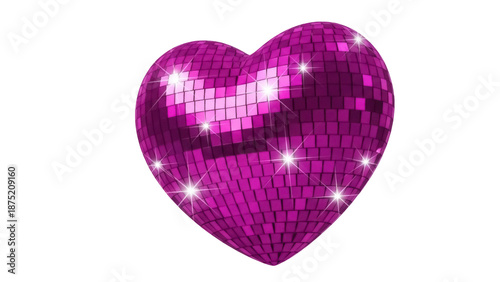 Obraz na płótnie Shiny purple heart disco ball isolated PNG, sparkling mirror ball for Valentine