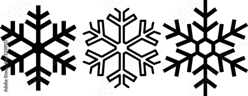 Three Black Snowflake Icons Set