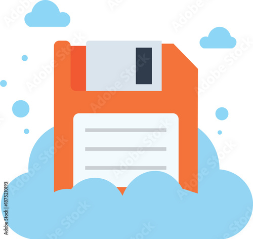 Orange and white paperclip with blue clouds background and white text box