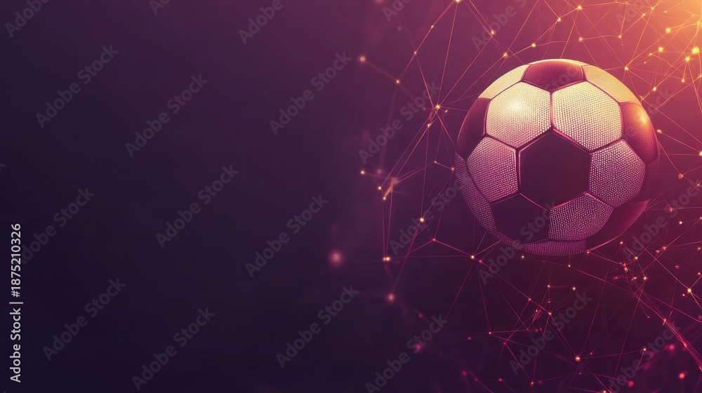 Naklejka premium Futuristic soccer ball design with glowing connections on dark background