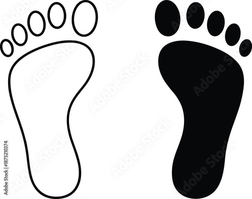 Human Footprint Icon Set Featuring Outline And Solid Silhouette Designs For Pedestrian Path Walking Track And Barefoot Journey Concept Illustration