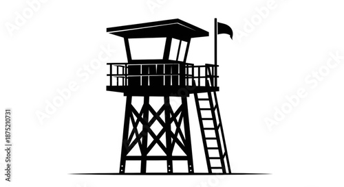 Silhouette of a Lifeguard Tower on a Beach for Summer Safety and Coastal Vacation Concept