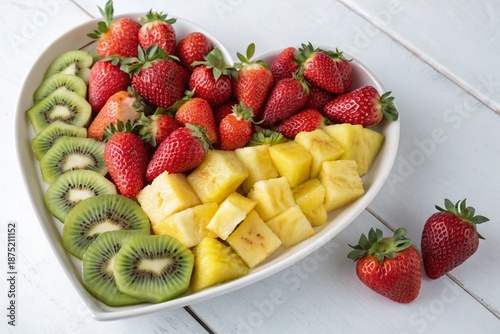 Fresh Strawberries and Kiwi Fruit Isolated on White Background