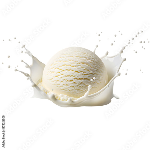 Vanilla ice cream scoop splash milk