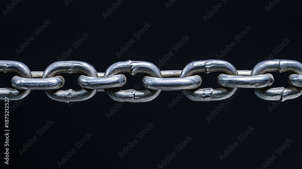 Fototapeta premium constrained. Metal dental model wrapped in heavy chains, symbolic representation of constrained movement on dark background. wellbeing guides.