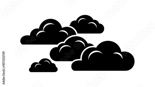 Black cloud shapes illustration with white highlights on white