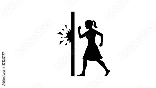 Woman breaking through wall silhouette active lifestyle concept