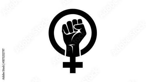 Raised fist inside female symbol signifying feminism and solidarity