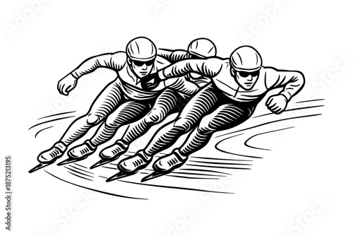 Speed skaters racing on ice in dynamic motion, ideal for winter sports, competition, and Olympic themes. Vector illustration.