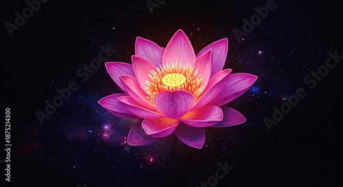 Cosmic lotus blossom against starry night sky in vibrant colors
