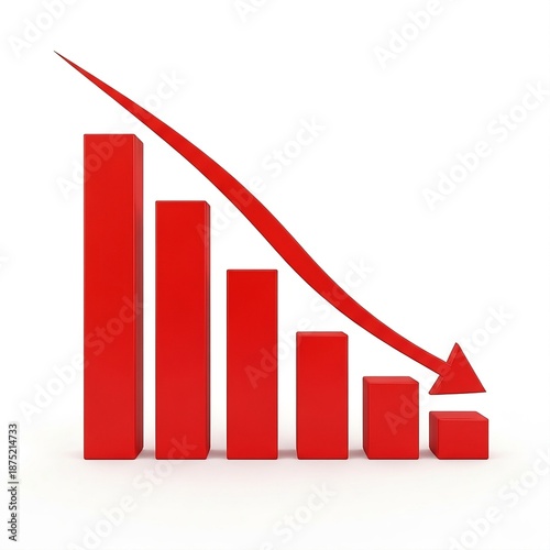 Free Download business down graph with red arrow on copy space white background/ Minimalist  graph with red arrow pointing down, - GFXLoad