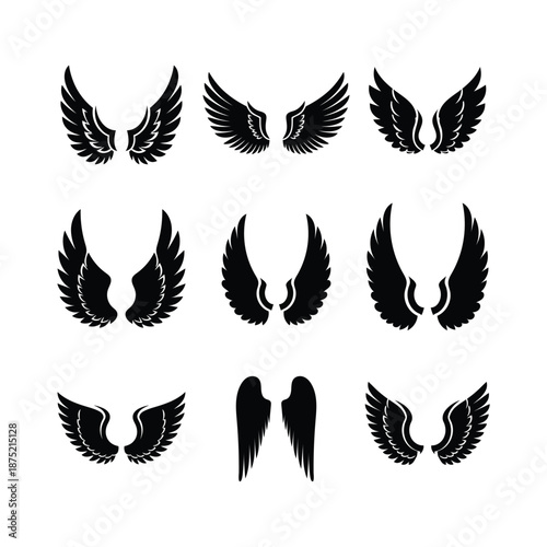 Angle view of various wing silhouettes in different positions and shapes