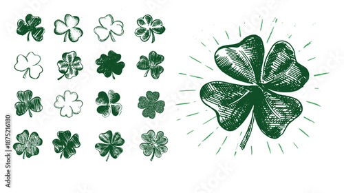 Clover set. Patrick's day. Hand drawn illustration.