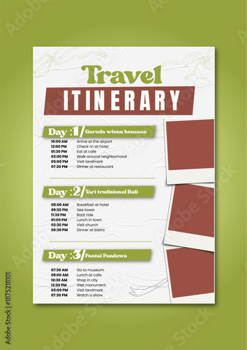 Modern Travel Itinerary Design Template for Vacation and Business Trip Planning
