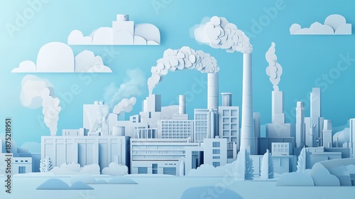 Industrial Factory with Smokestacks and Emissions