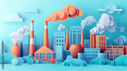 Industrial Factory with Smokestacks and Emissions
