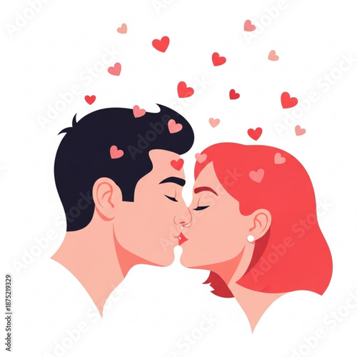 Couple kissing with hearts floating around for valentine's day  