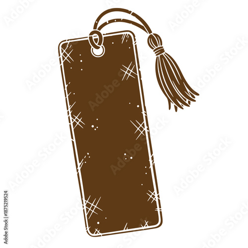 Drawing Vintage Brown tag with tassel and distressed design on white background  blank label for gift or identification