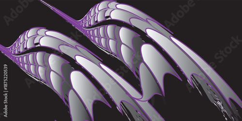Purple metallic abstract wave shapes on dark background. Futuristic flowing form for modern digital design