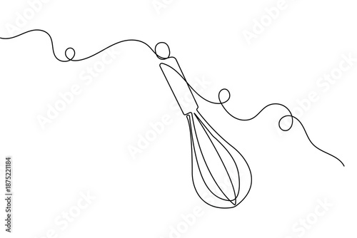 Continuous one line drawing of a balloon whisk kitchen tool minimalist style vector illustration