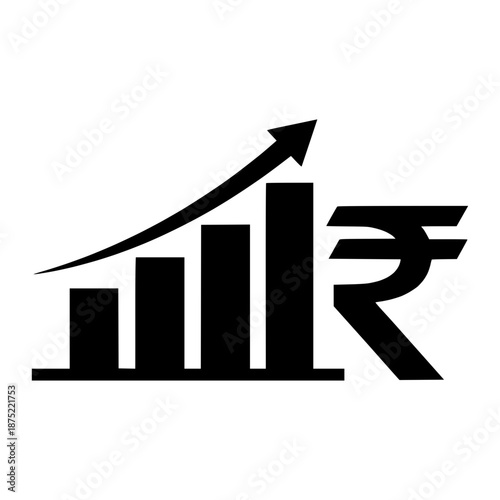 Growth bar chart with Indian rupee symbol representing financial progress.