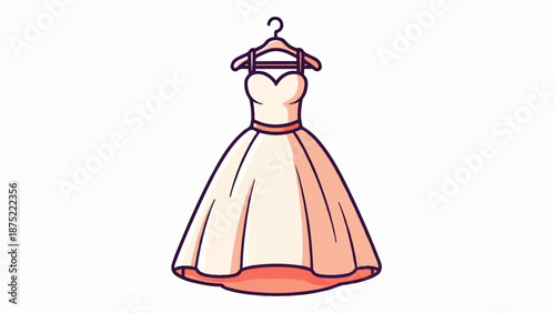 A charming cartoon-style dress on a hanger, with a sweetheart neckline and full skirt