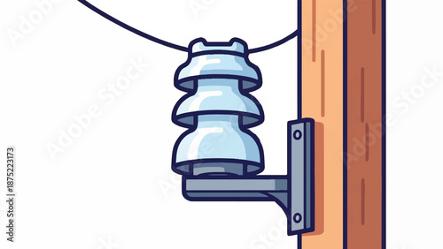 A clear illustration of a ceramic insulator on a wooden pole supporting a wire