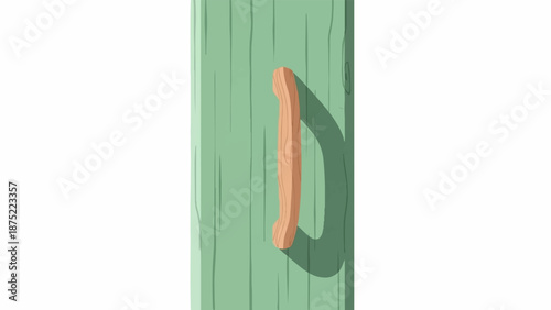 A curved wooden piece casts a shadow on a green wooden panel
