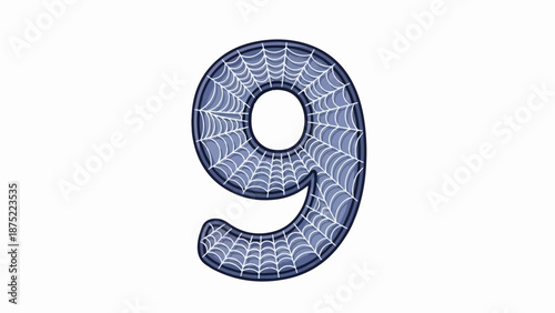 A graphic representation of the number nine, filled with a spiderweb pattern