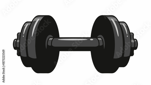 A gray dumbbell with a shiny metal bar and weighted ends