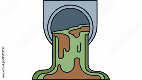 A gray pipe is discharging brown and green liquid