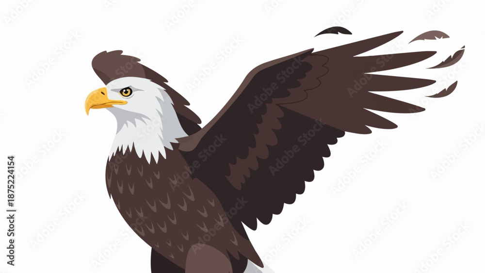 Obraz premium A majestic eagle, with wings spread, its sharp gaze fixed forward, feathers adrift