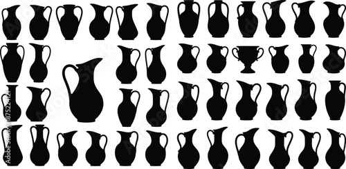 Diverse collection of traditional jug and pitcher outlines, ideal for kitchenware branding or vintage illustration designs