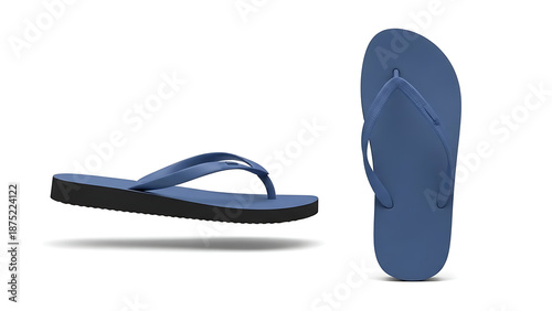 A new pair of blue flip flops isolated on white background as a stylish summer footwear accessory for beach fashion