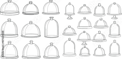 Diverse vector illustrations of transparent glass cloches in different shapes and sizes