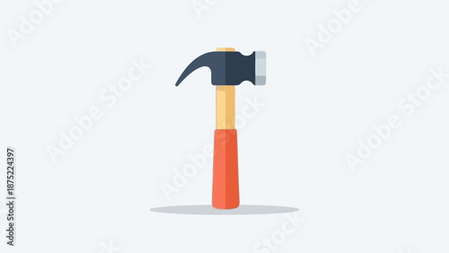 A flat design illustration of a claw hammer with a dark grey head and red handle