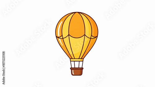 A simple illustration of a yellow and orange hot air balloon with a brown basket