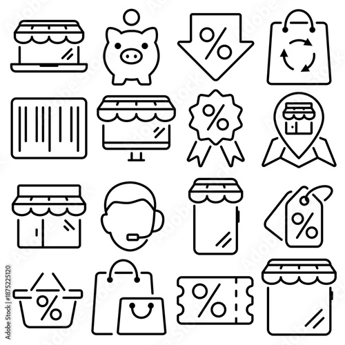 Obraz na płótnie Shopping and E-commerce Essentials Icon Set Outline Style 